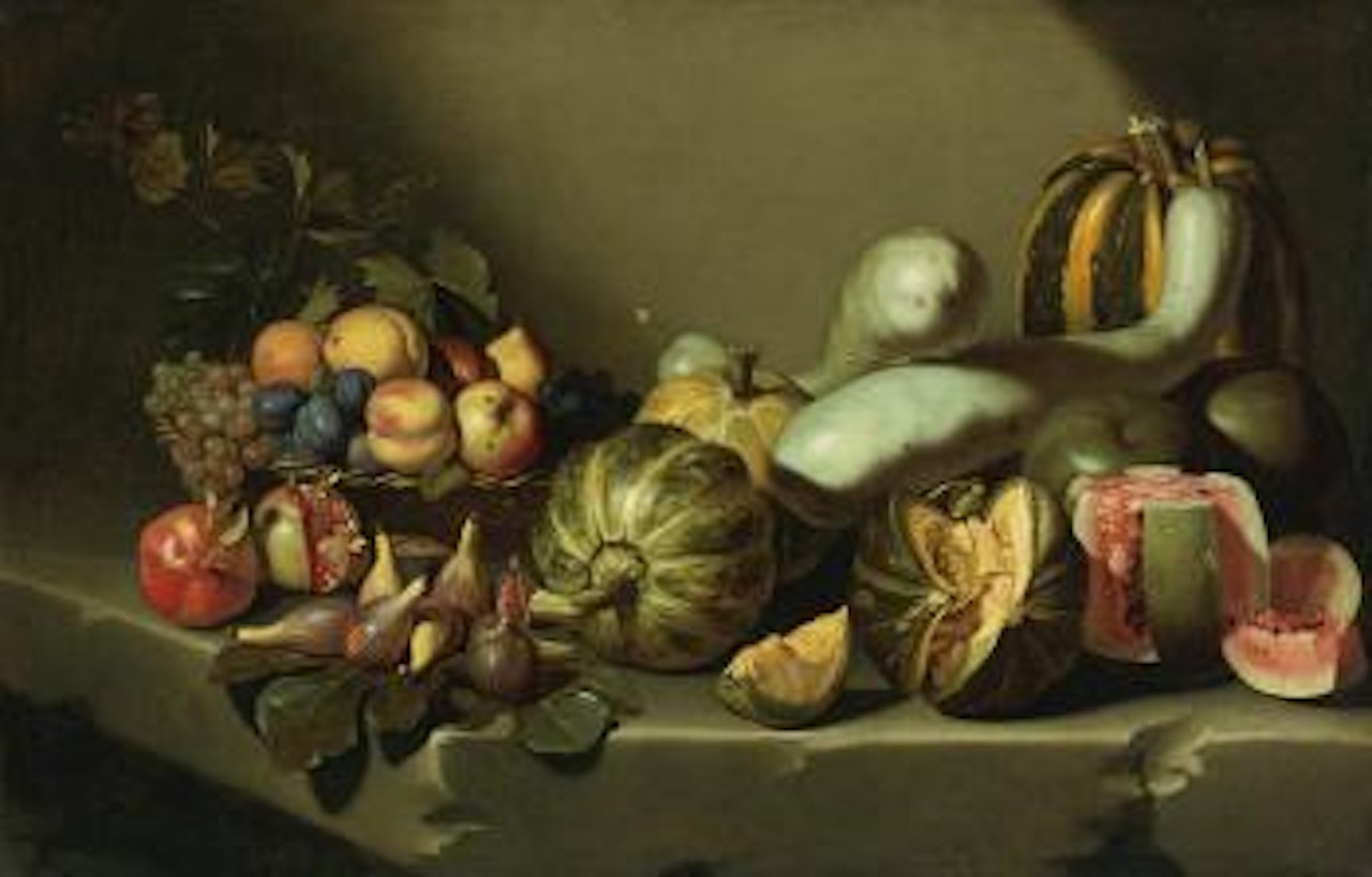 Still Life With Fruit On a Stone Ledge by Roman School
