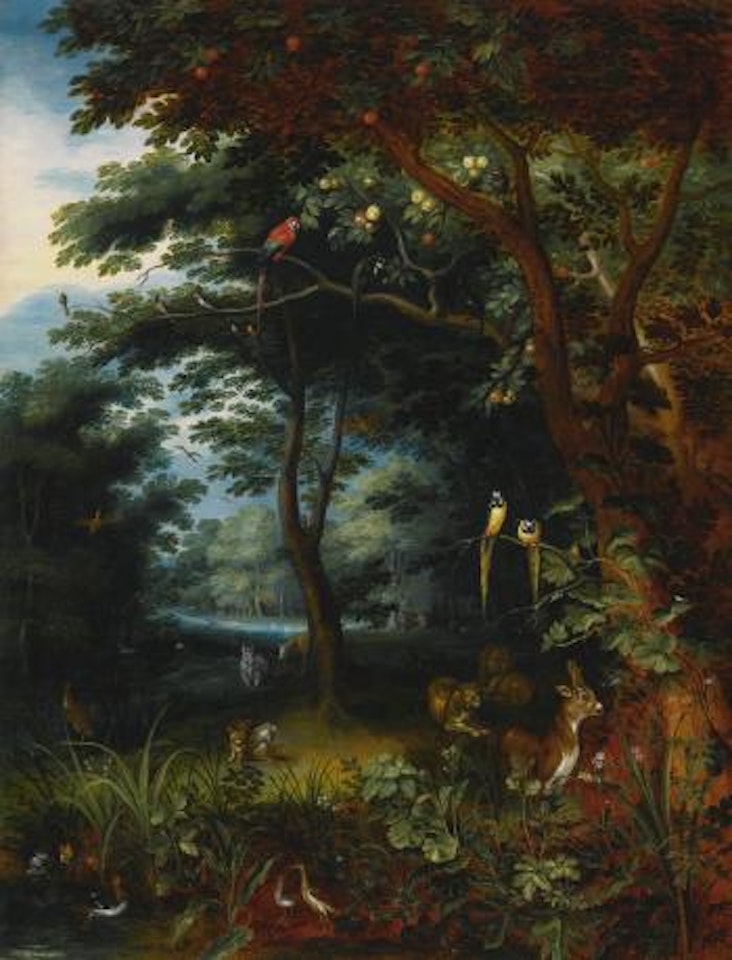 The Garden Of Eden With Two Depictions Of Adam And Eve by Jan Brueghel the Younger
