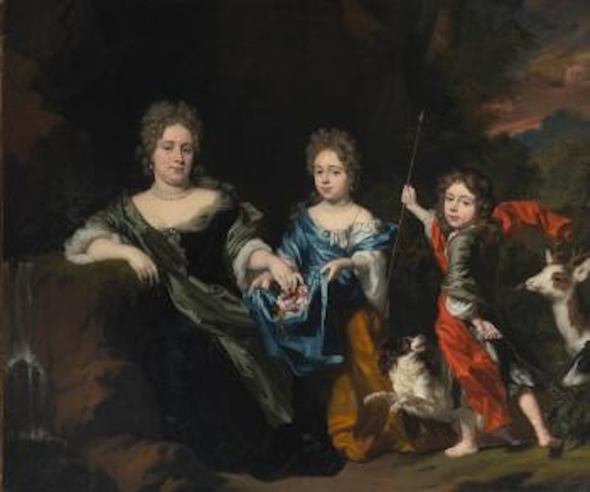 Portrait Of a Mother And Two Children In a Park by Nicolaes Maes
