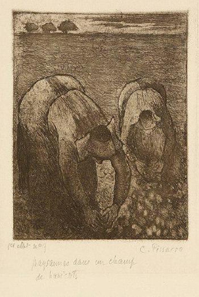 Paysannes dans un champ de haricots by Camille Pissarro