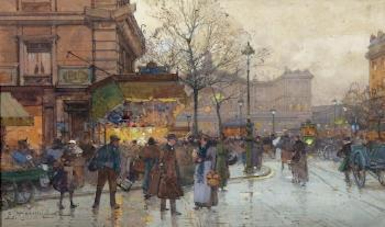 Paris, gare de l'Est sous la pluie by Eugene Galien-Laloue