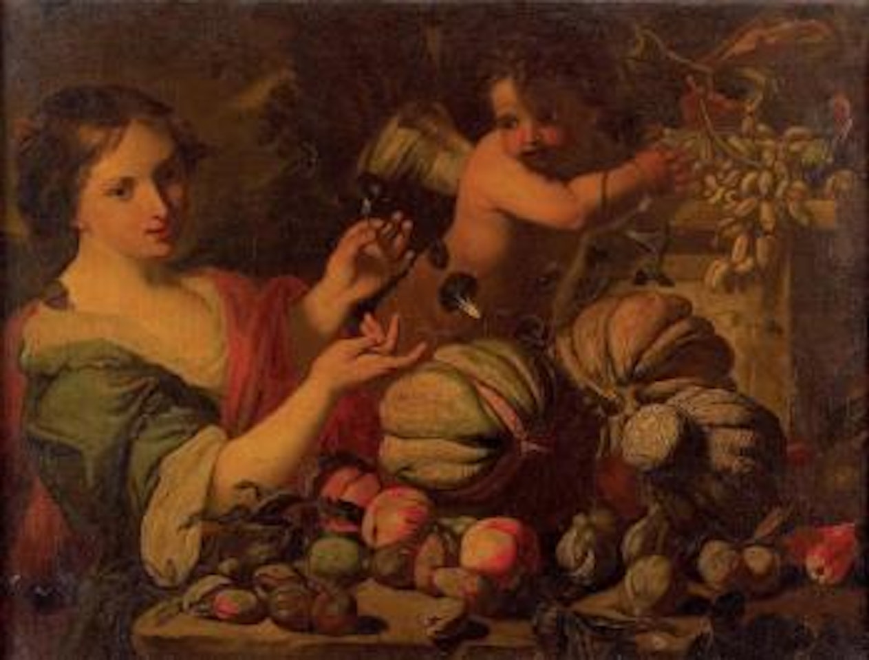 Nature morte de fruits, avec femme et amour by Abraham Brueghel