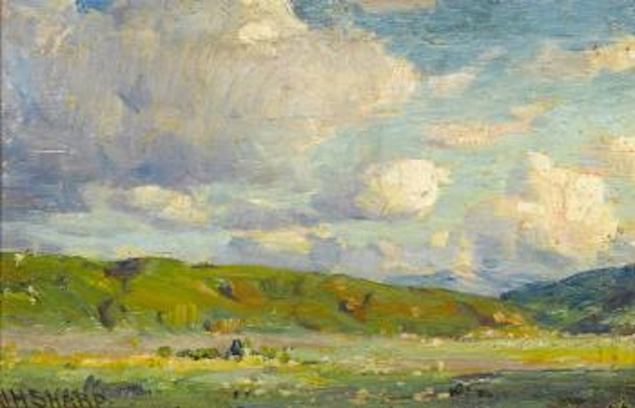Verdant landscape with clouds by Joseph Henry Sharp