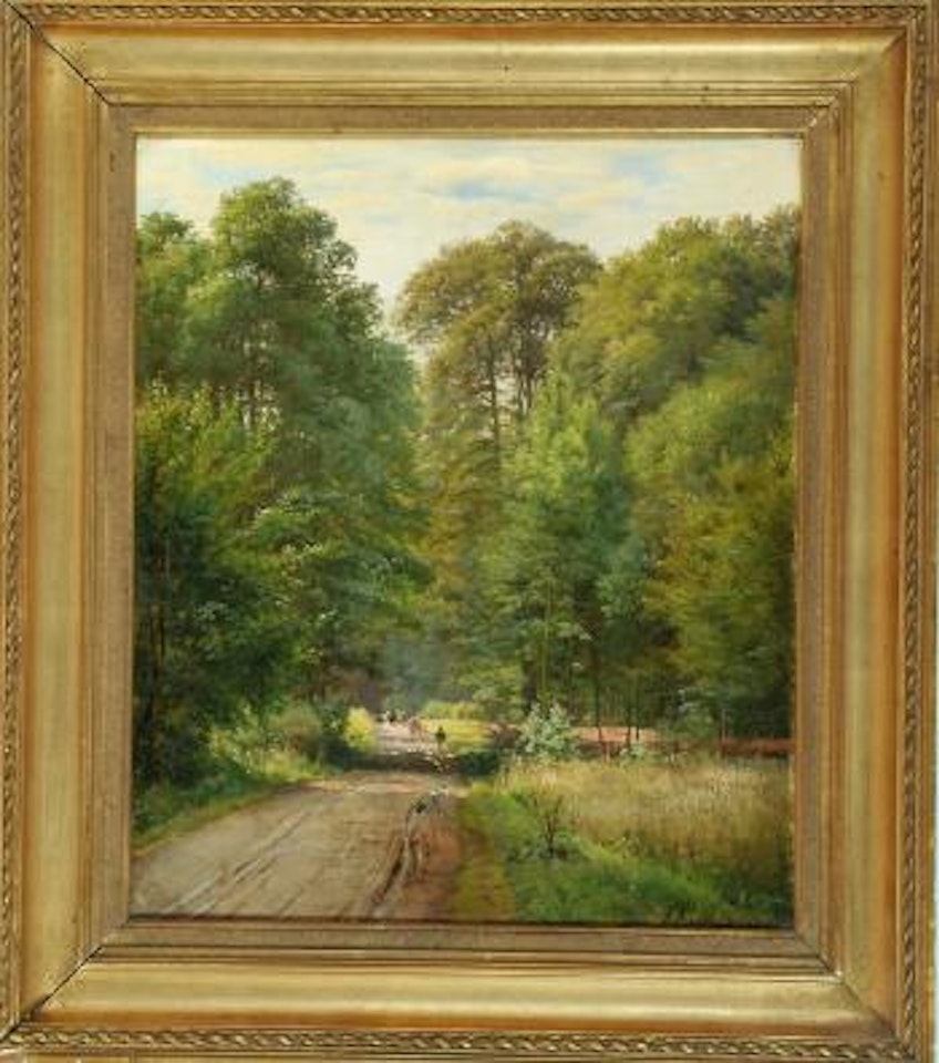 Hirte mit Kühen am Waldweg by Anders Andersen-Lundby