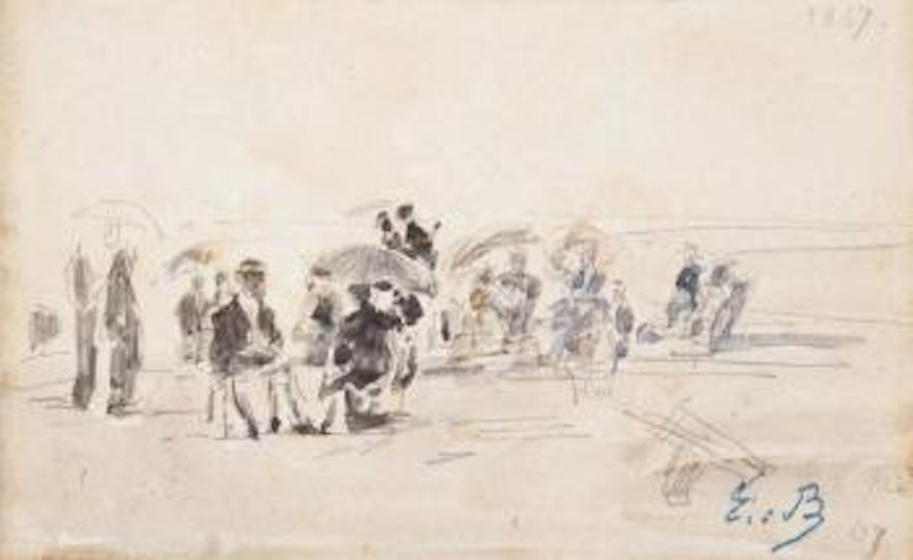 Plage animée by Eugène Boudin