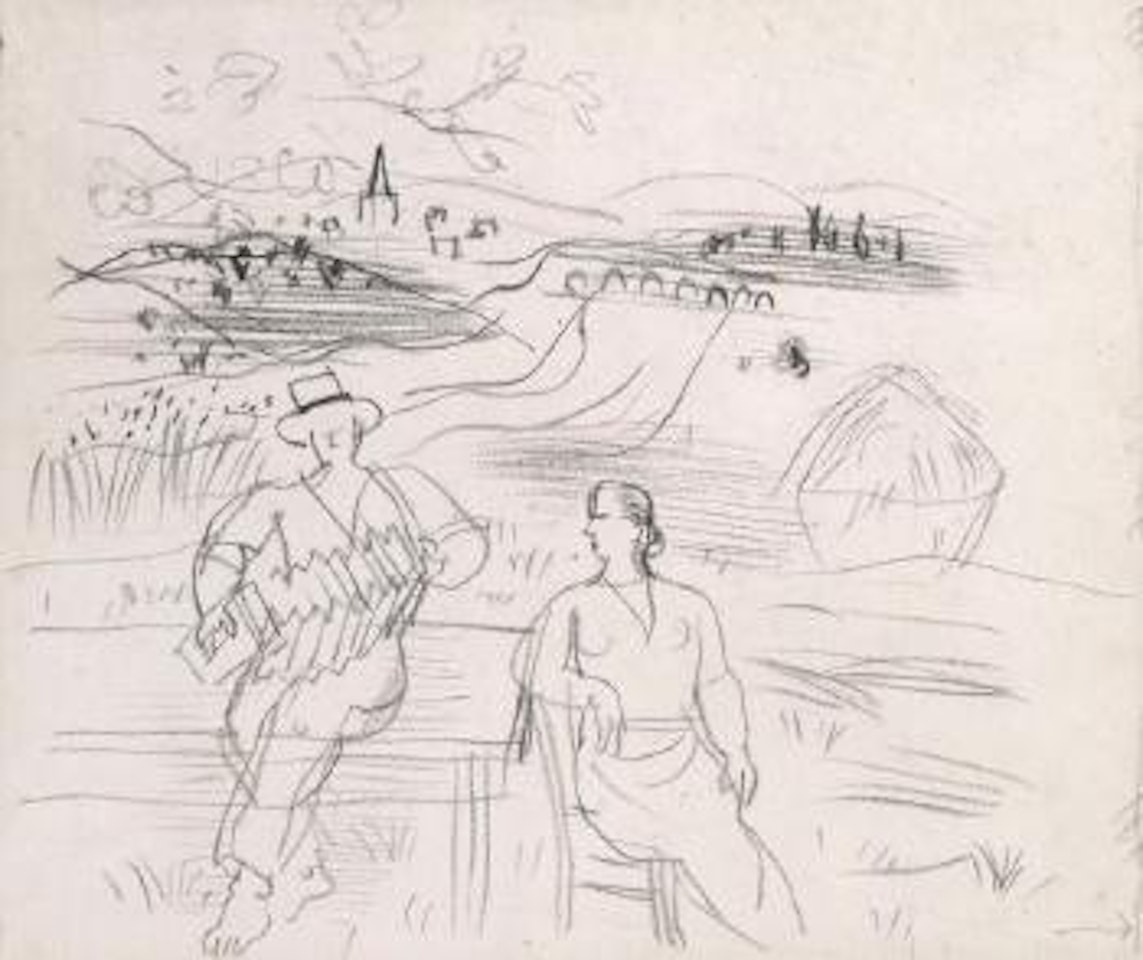 Accordéoniste et femme dans un paysage de Langres by Raoul Dufy