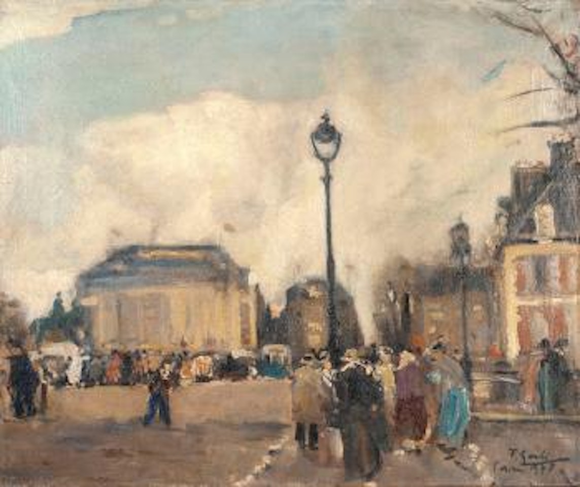 Animation au Pont-Neuf, vue sur La Samaritaine by François Gall