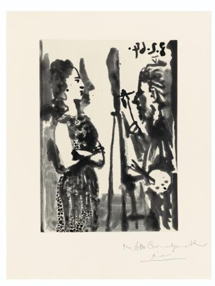 Peintre Et ModÃ¨le En Robe ImprimÃ©e by Pablo Picasso