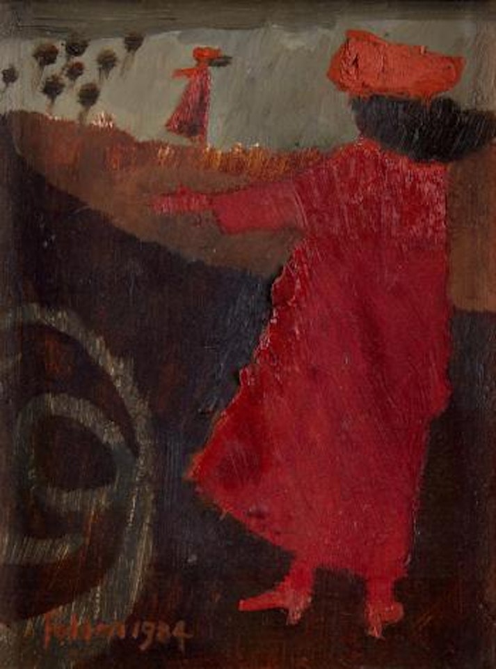 Woman in red by Mary Fedden