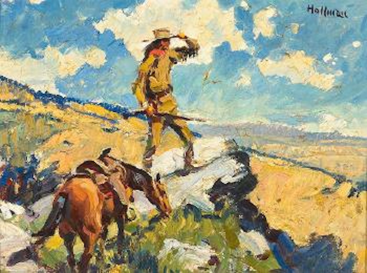 Scout and Horse in Mountains by Frank B. Hoffman