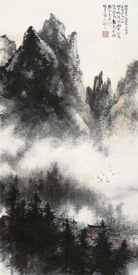 Temple In The Mountains by Li Xiongcai