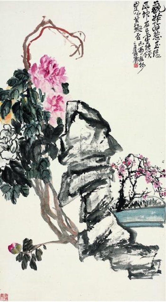 Peony, Plum Blossom And Rock by Wu Changshuo