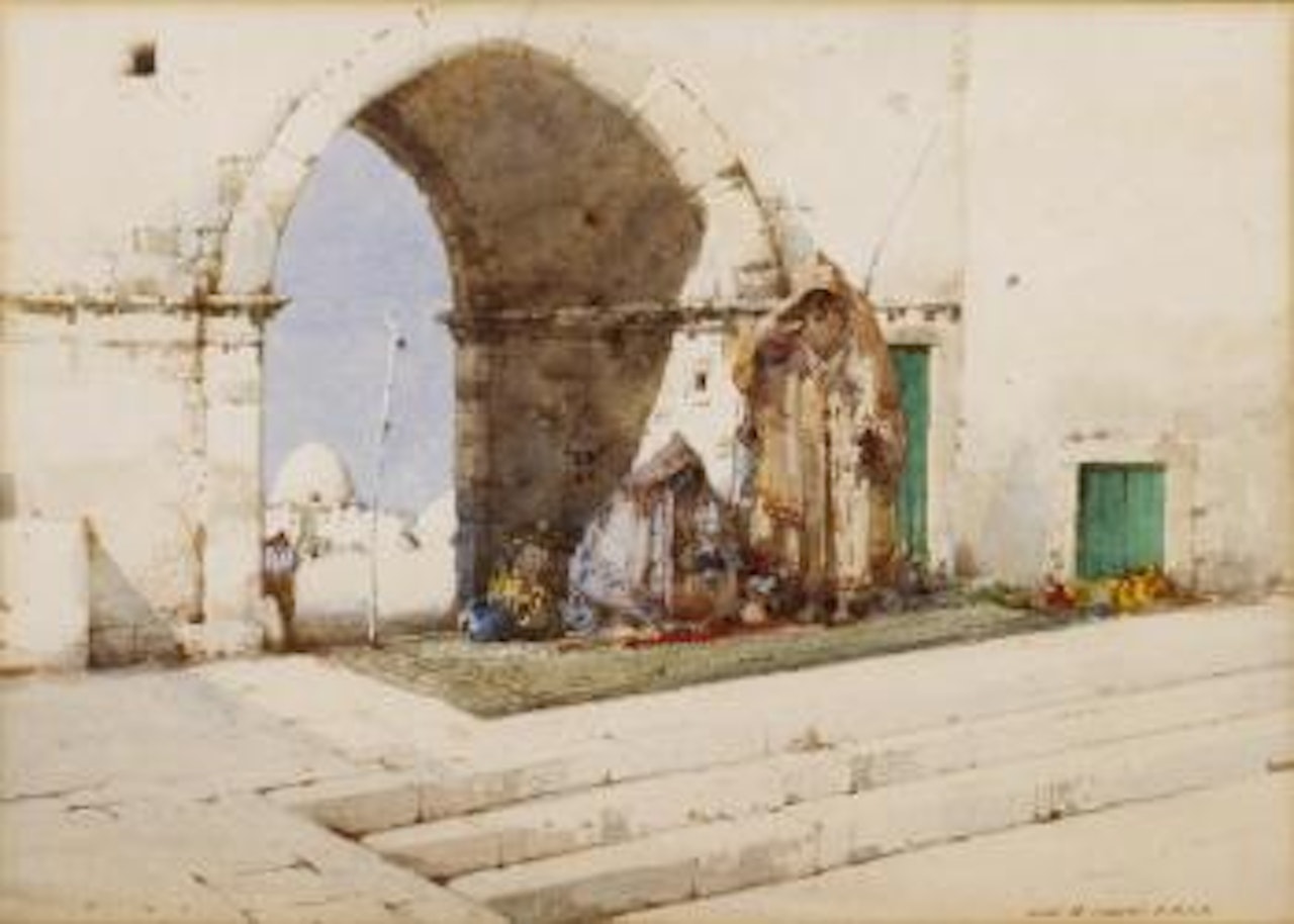A mosque in Algeria; An arched entrance to a street by Noel Harry Leaver
