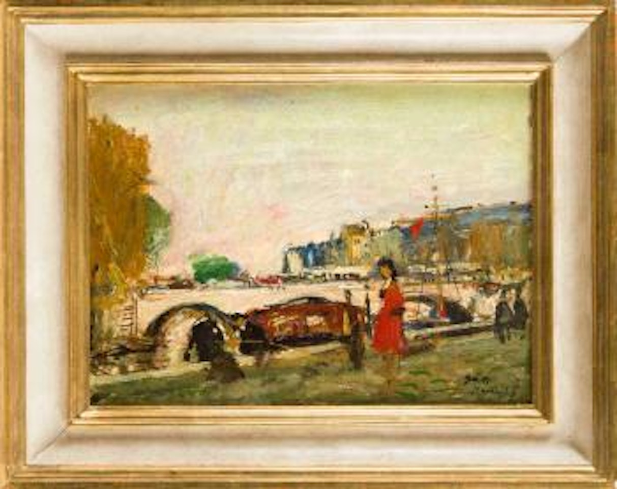 Pariser Straßenszene mit Seinebrücke im Hintergr. by François Gall