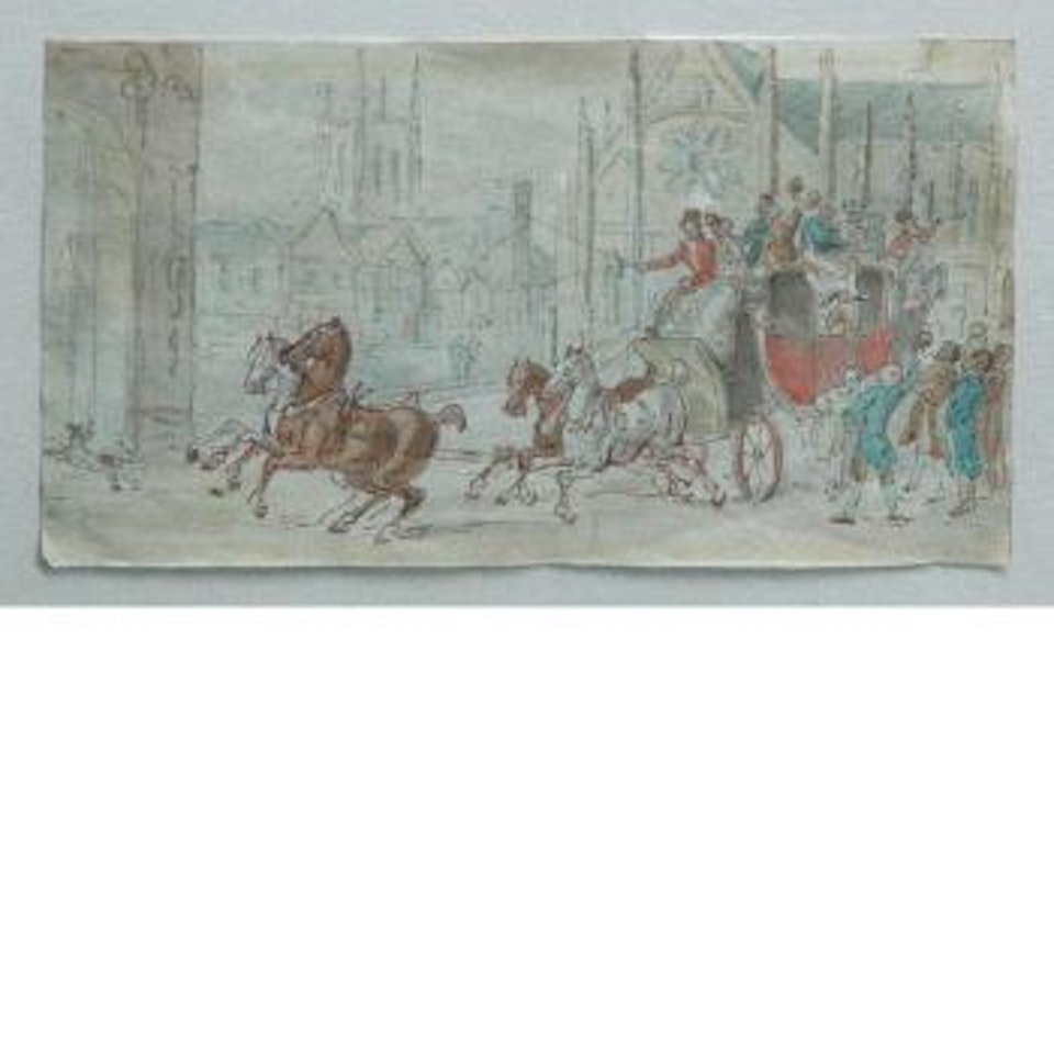 A coach entering a town square by Thomas Rowlandson