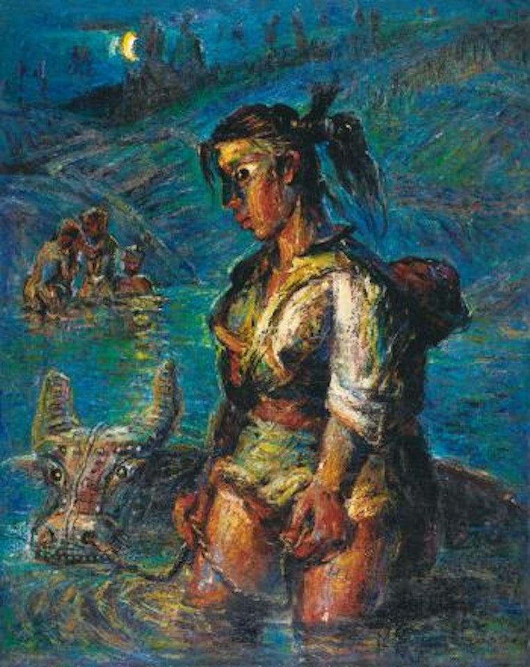 A Girl Crossing The River by Luo Zhongli
