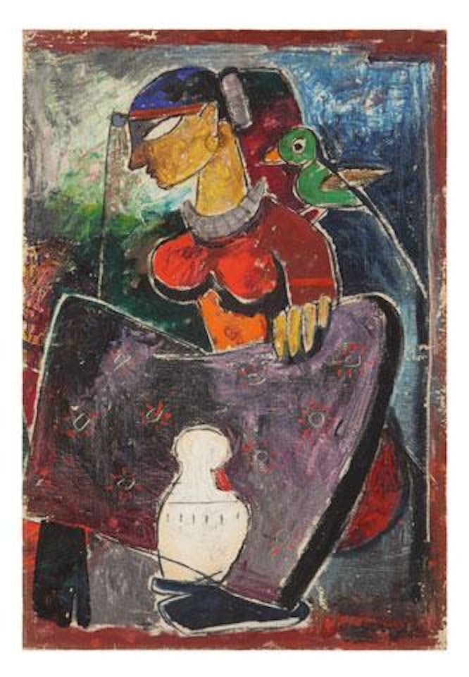 Woman with Bird by M.F. Husain