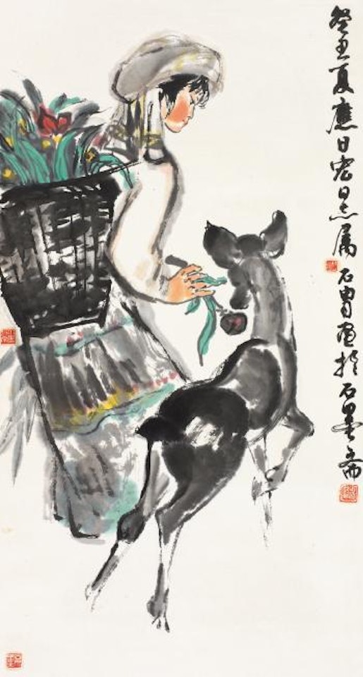 少女與鹿軸 by Chinese School