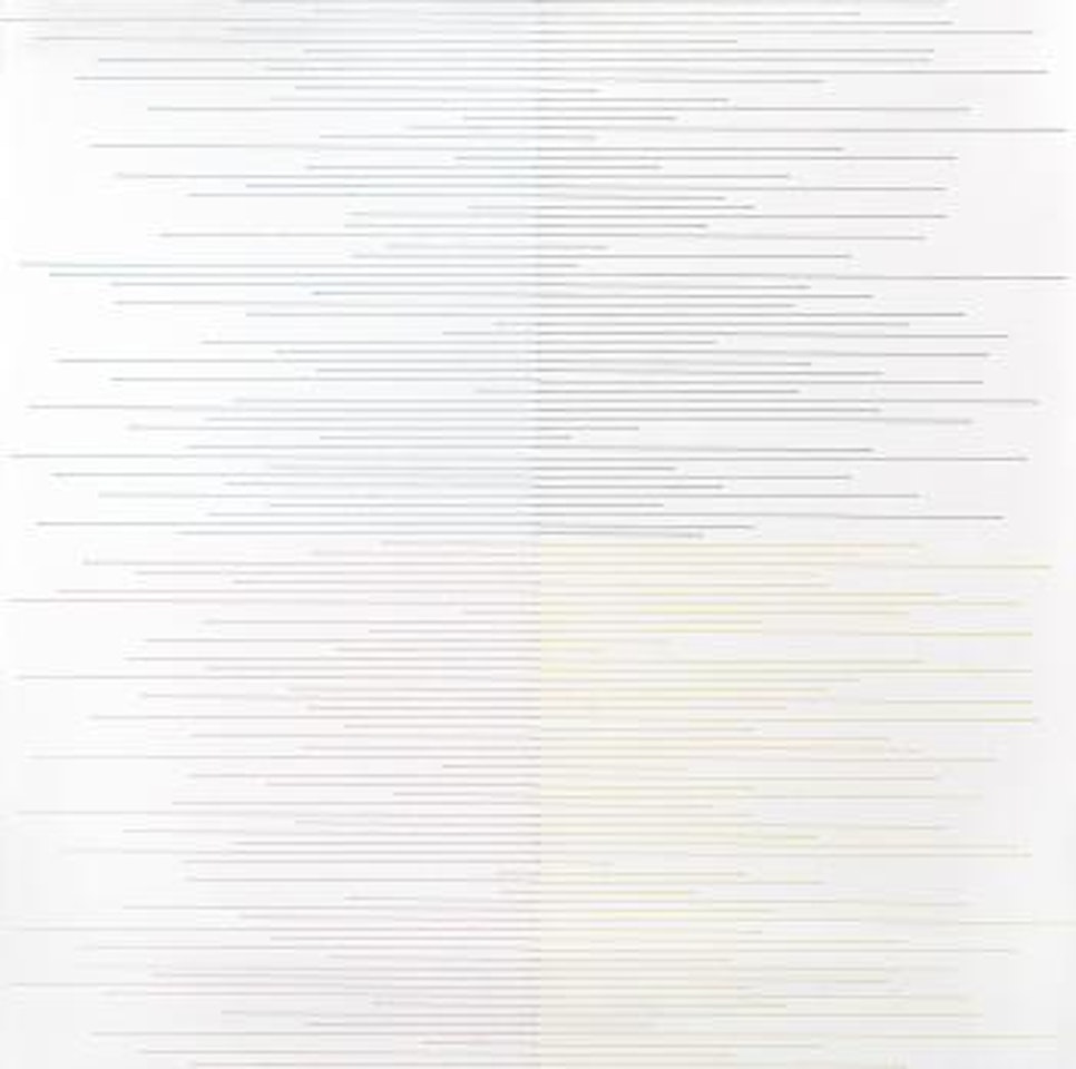 Straight parallel lines from the centre of random length by Sol LeWitt