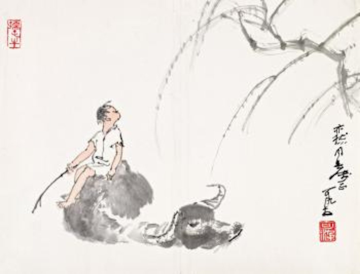 Cattle and child by Li Keran