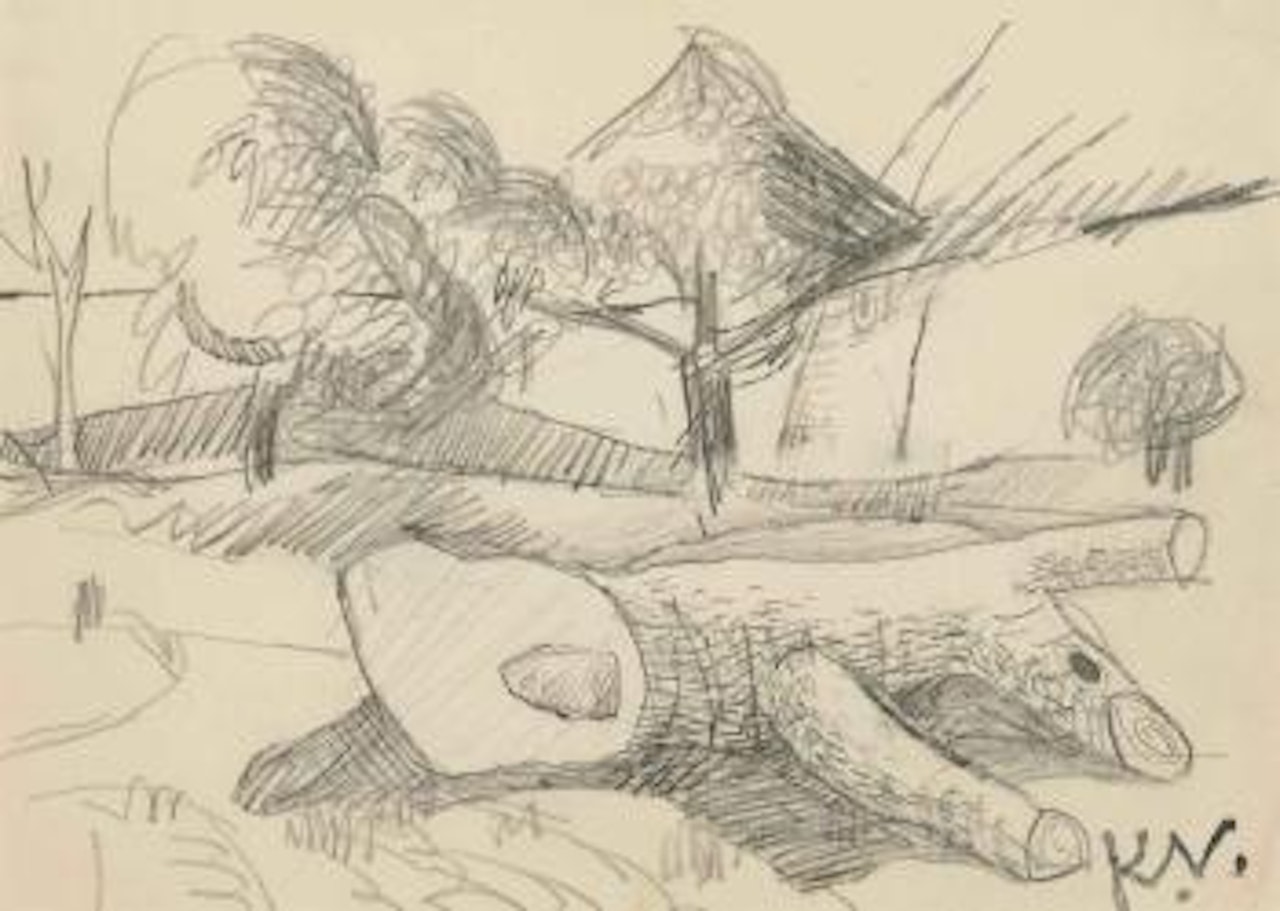 Felled Tree Trunk; Houses in a Landscape; Village by Keith Vaughan