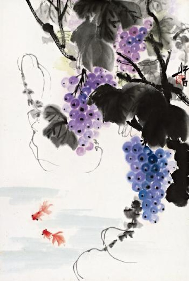 Grapes and goldfishes by Lou Shibai
