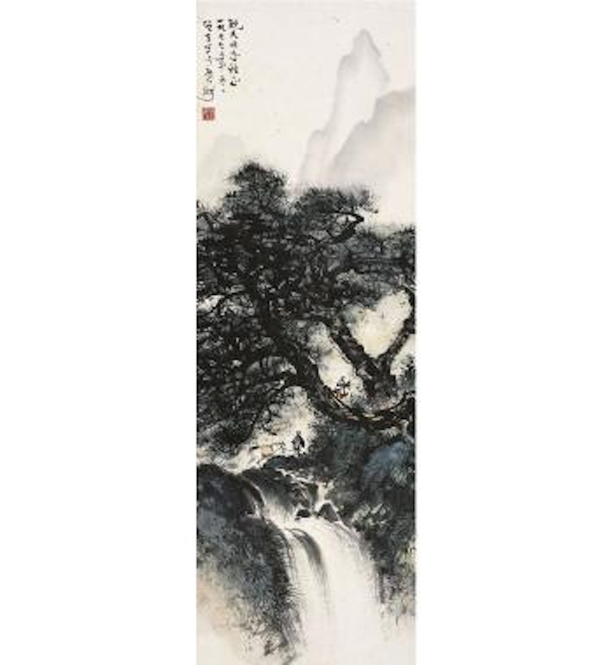 Waterfall And Pine Tree In Mountains by Li Xiongcai