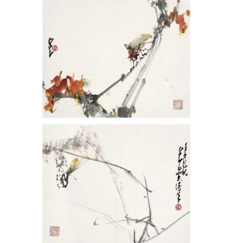 Insect And Red Leaves Mantis On The Branch by Zhao Shao'ang