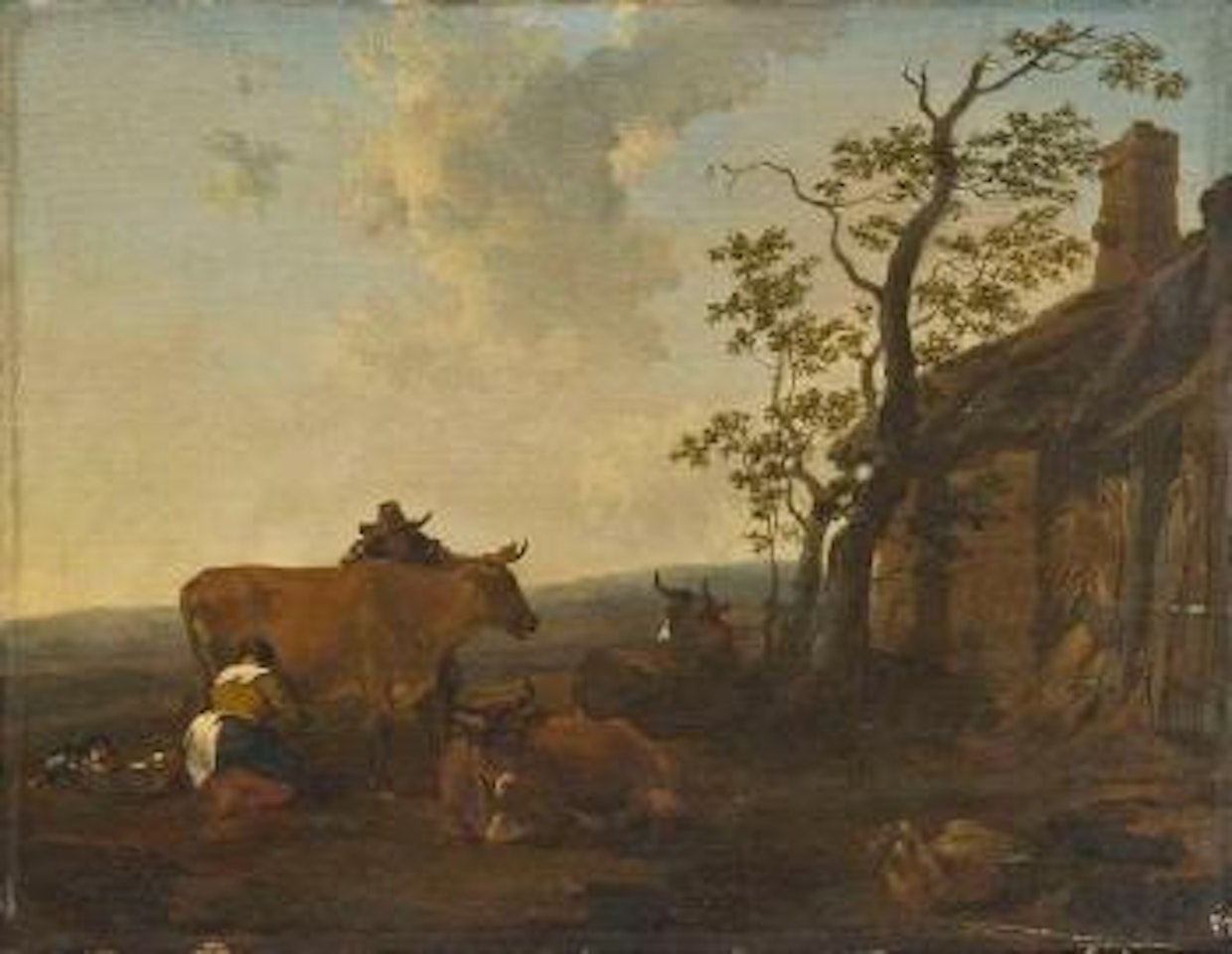 Bauernpaar mit Kühen vor dem Stall by Nicolaes Pietersz Berchem