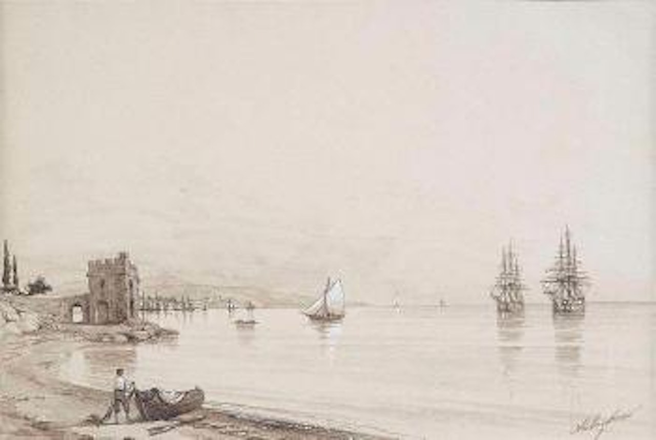 Blick in eine Meeresbucht mit zahlreichen Segelschiffen (Feodosia?) by Ivan Konstantinovich Aivazovsky