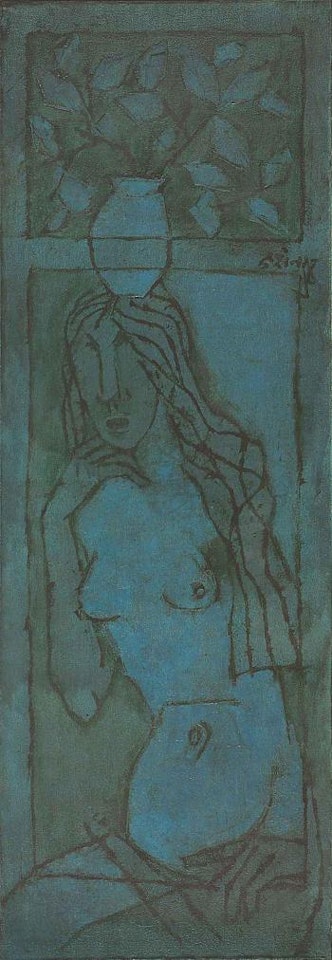 Untitled (Nude in Blue) by M.F. Husain
