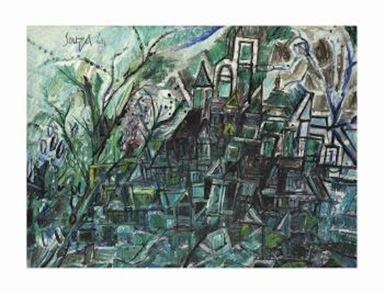 Houses on a Green Hill by Francis Newton Souza
