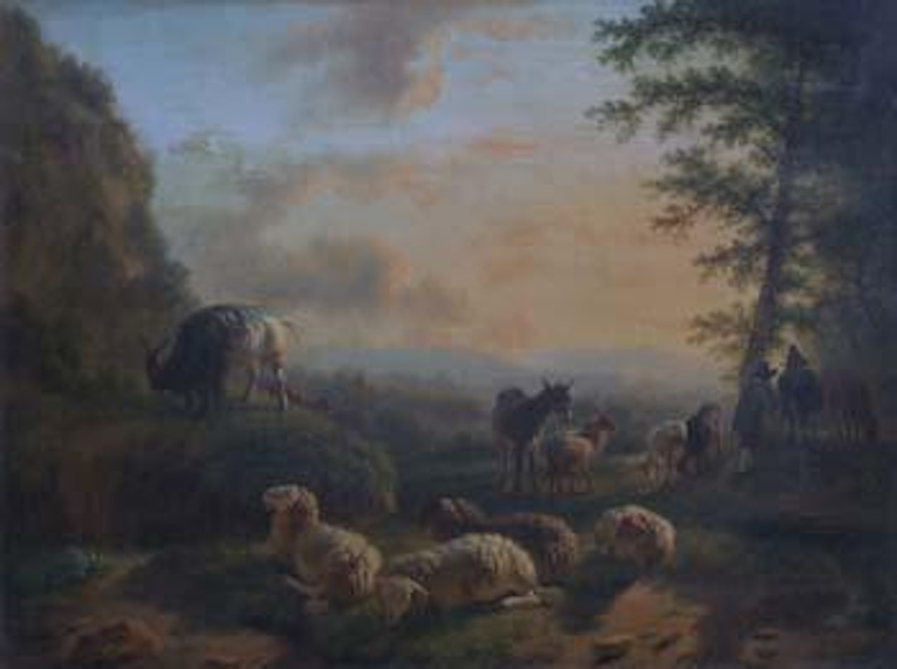 Rural view with sheep, cattle and a donkey by Eugène Joseph Verboeckhoven