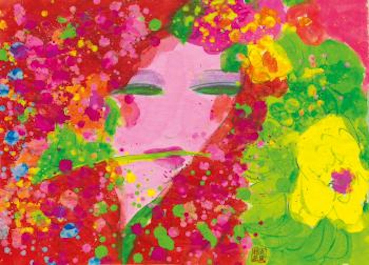 Beauty Holding Flower in Mouth by Walasse Ting