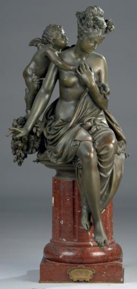 Le printemps ou Jeune femme assise embrassée par l'amour by Albert-Ernest Carrier-Belleuse