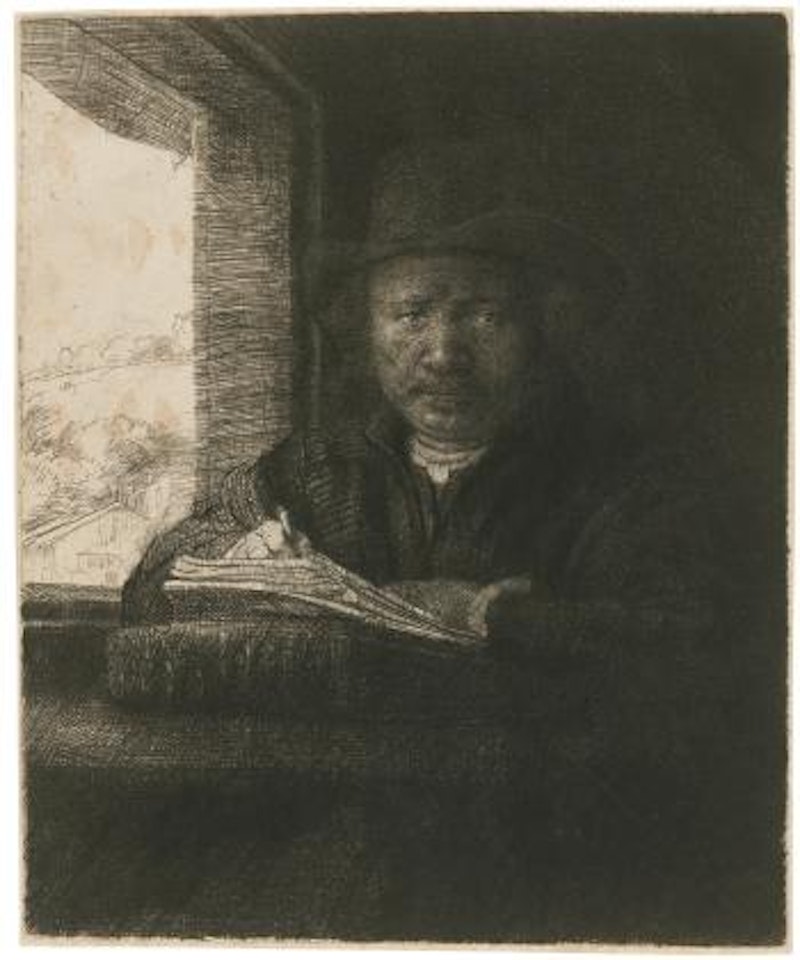 Self Portrait Drawing At a Window (B., Holl. 22; H. 229; Bb. 48-A) by Attributed to Rembrandt Harmensz van Rijn