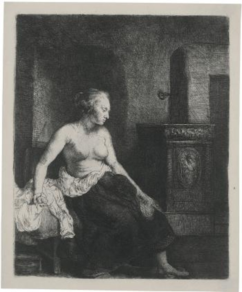 Woman Sitting Half Dressed Beside a Stove (B., Holl. 197; H. 296; Bb. 58-B) by Attributed to Rembrandt Harmensz van Rijn