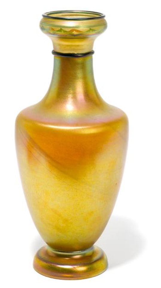A Favrile glass vase with decorated neck by Tiffany Studios