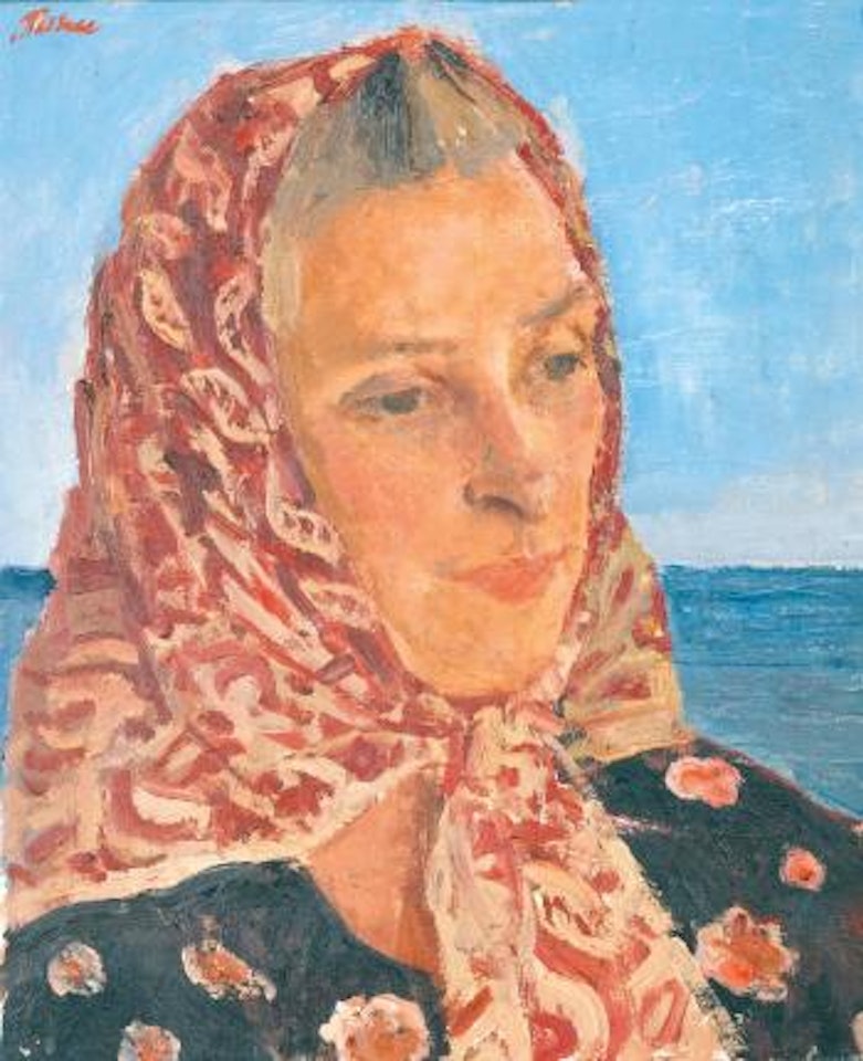 Head Of Dorelia Wearing a Patterned Headscarf by Augustus Edwin John