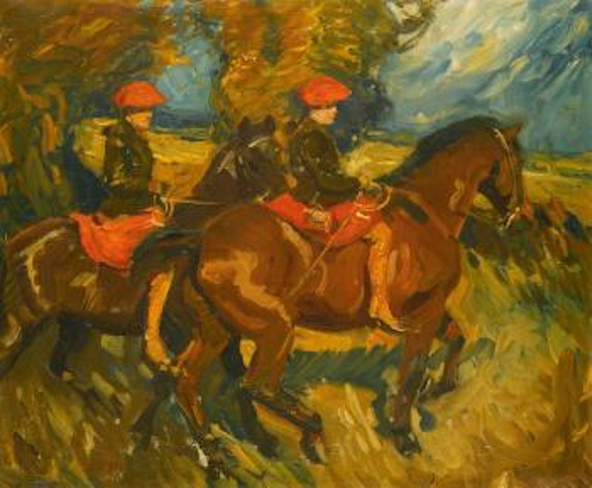 Rosie And Hazel Buxton Meeting The Dunston Harriers by Alfred James Munnings
