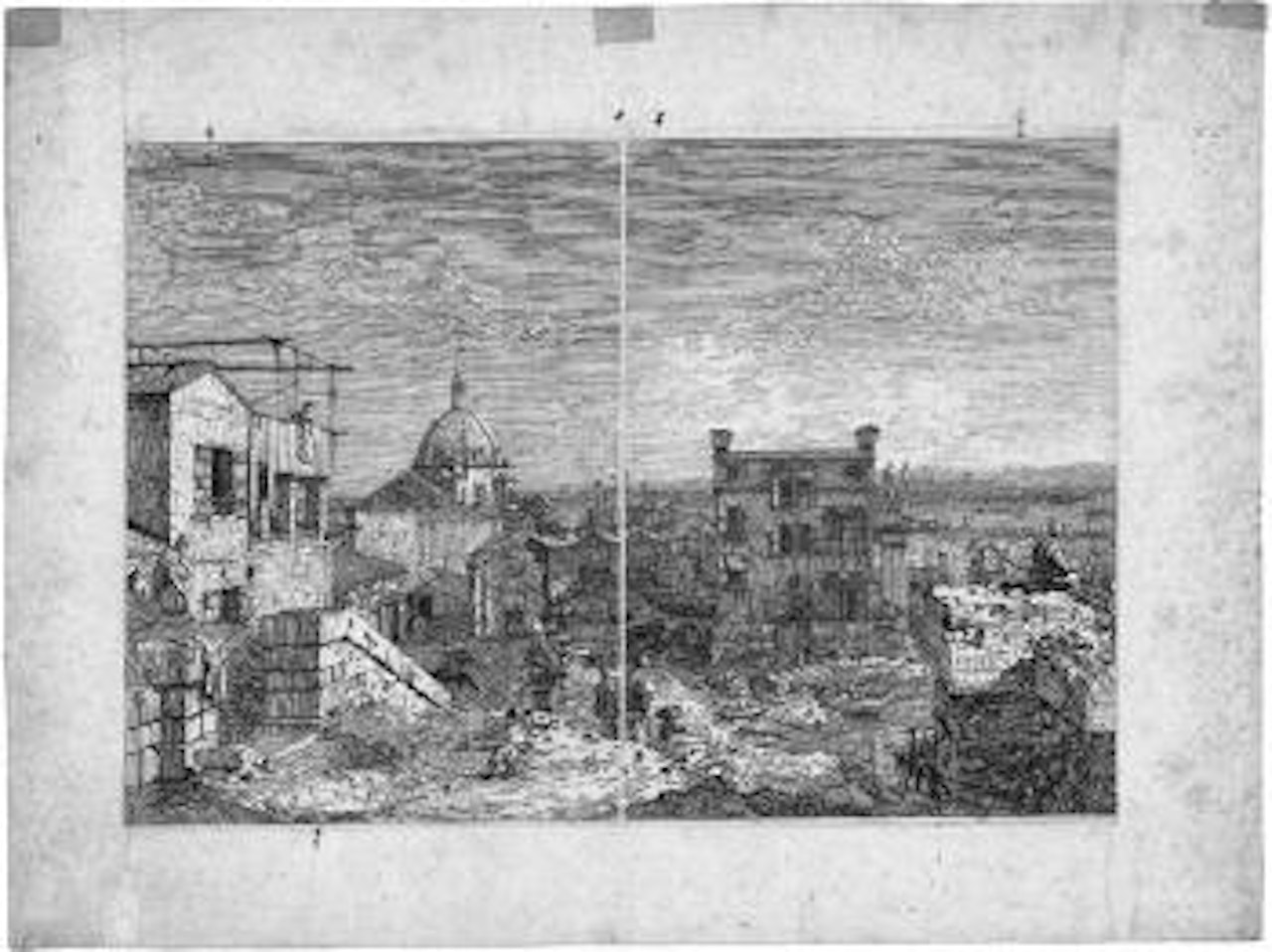 Imaginäre Ansicht von Venedig: Das Haus mit der Inschrift; Das Haus mit der Säulenhalle by Canaletto