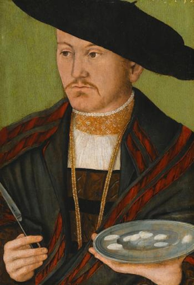 Portrait Of a Man Cutting Scallops, With a Fish Knife by German School