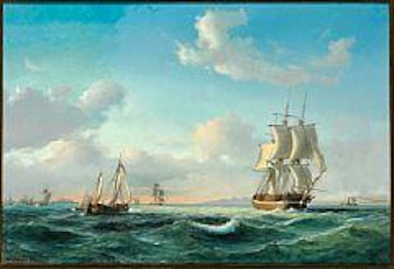 The sailing ship 'Johanna' and other vessels in Sundet off Kronborg Castle by Anton Melbye