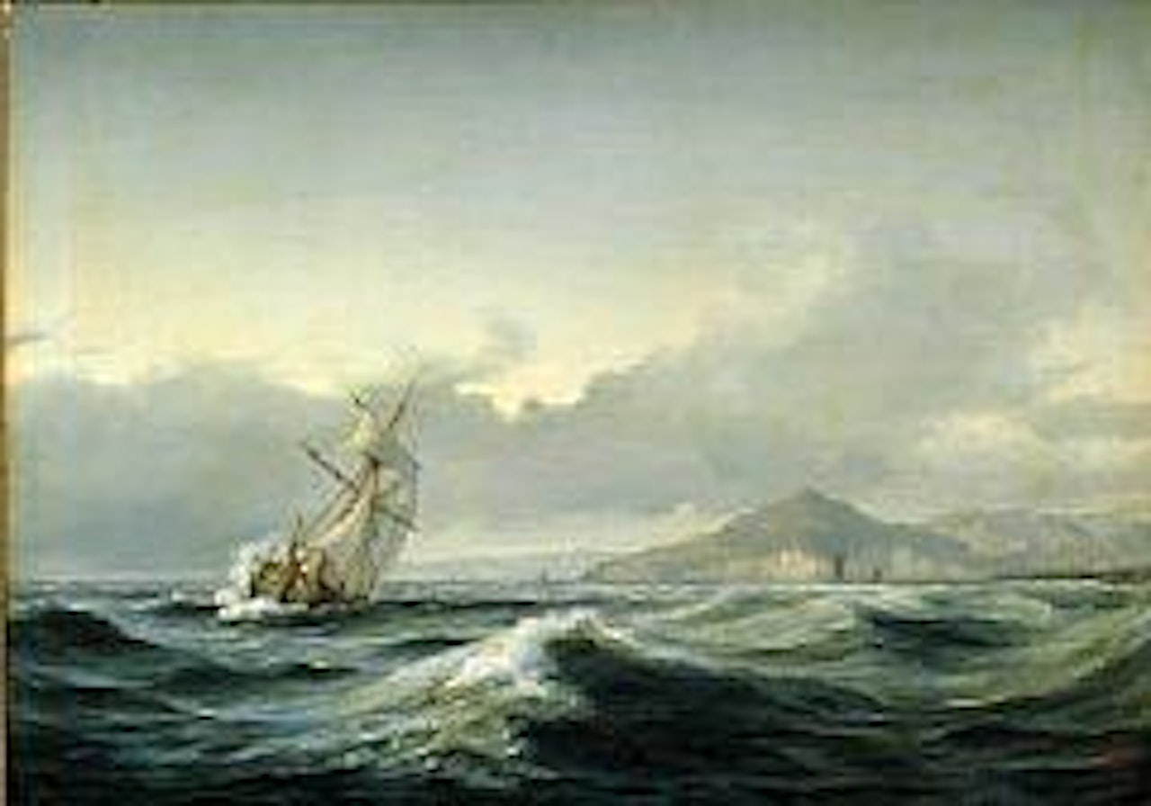 Seascape with a sailing ship in rough sea by Anton Melbye