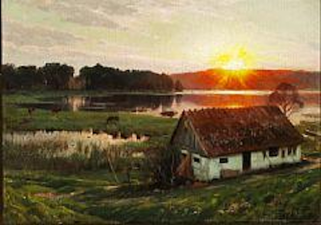 Sunset at Skarridsø (Skarresø) by Peder Mork Monsted