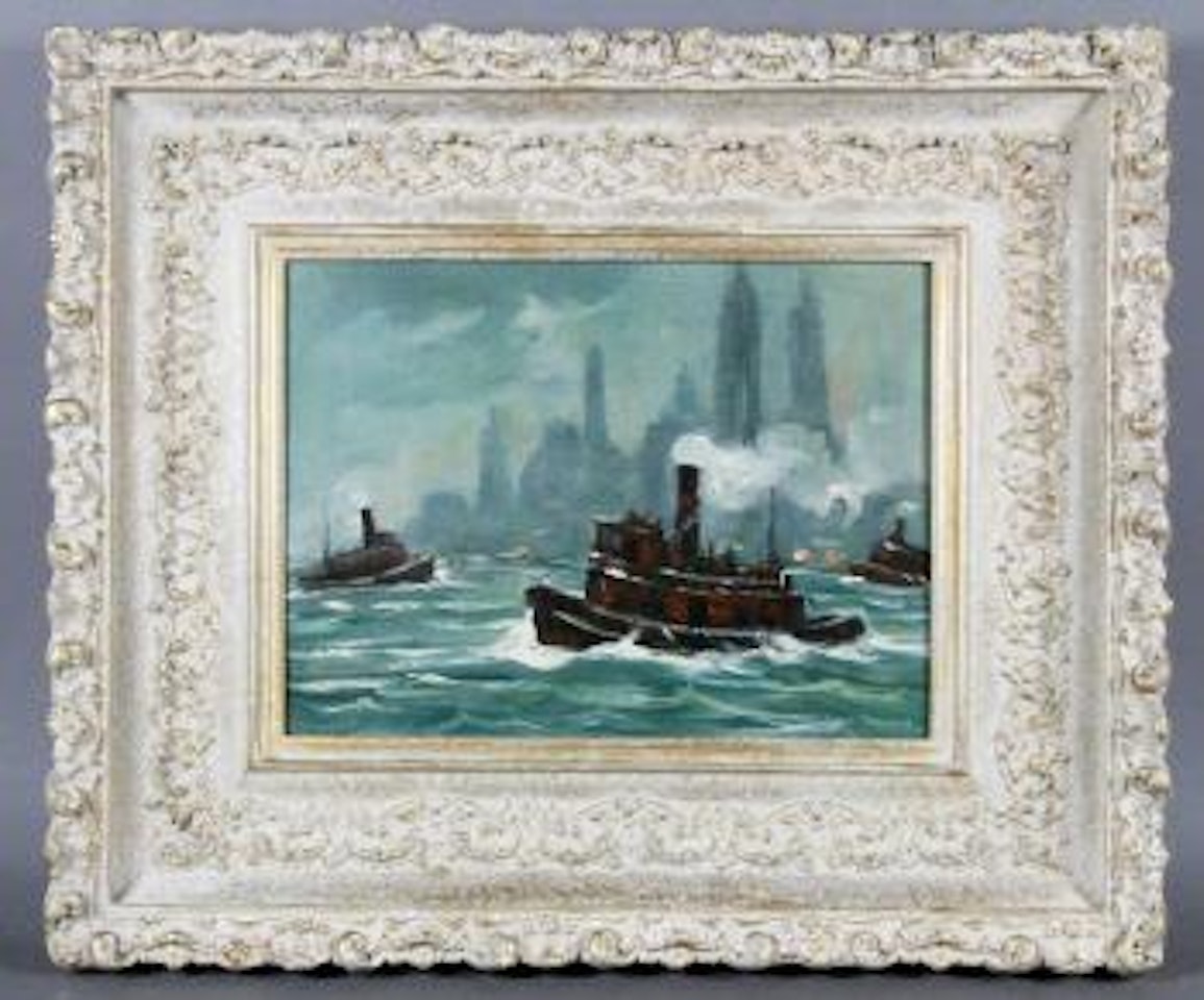 New York harbor with tug boats by Guy Carleton Wiggins
