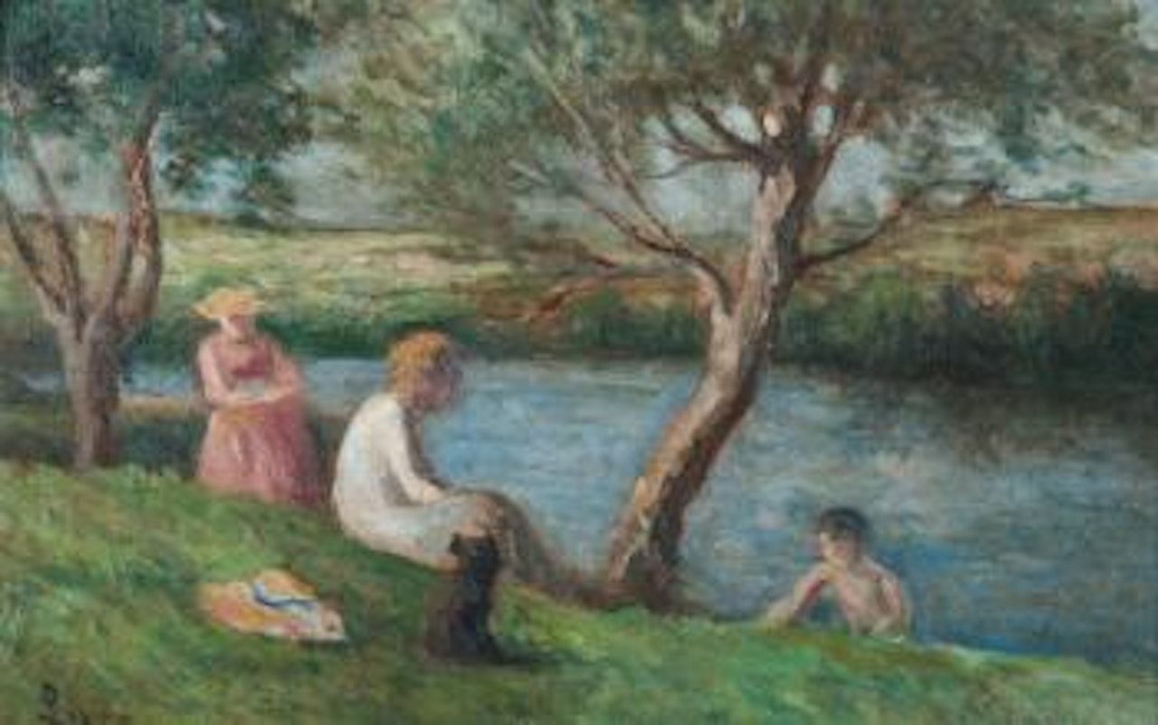Jeune femme et enfants sous les arbres, Rolleboise by Maximilien Luce