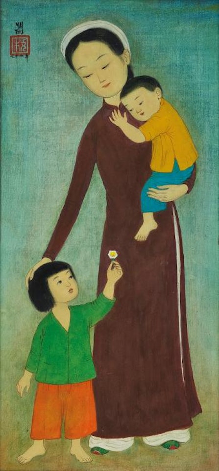 Fille Et Garcon Avec Maman (Mother And Children) by Mai Trung Thu