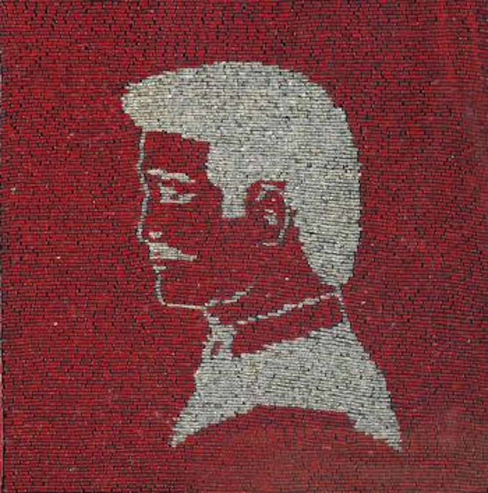 Silver Portrait on Red 2 by Farhad Moshiri
