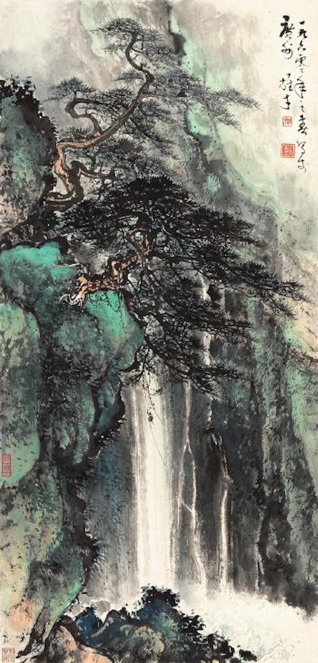 Monkeys By The Waterfall by Li Xiongcai